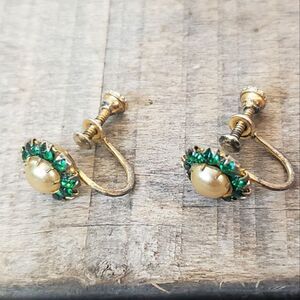 VINTAGE Screw-back Faux Pearl & Crystal Earrings
